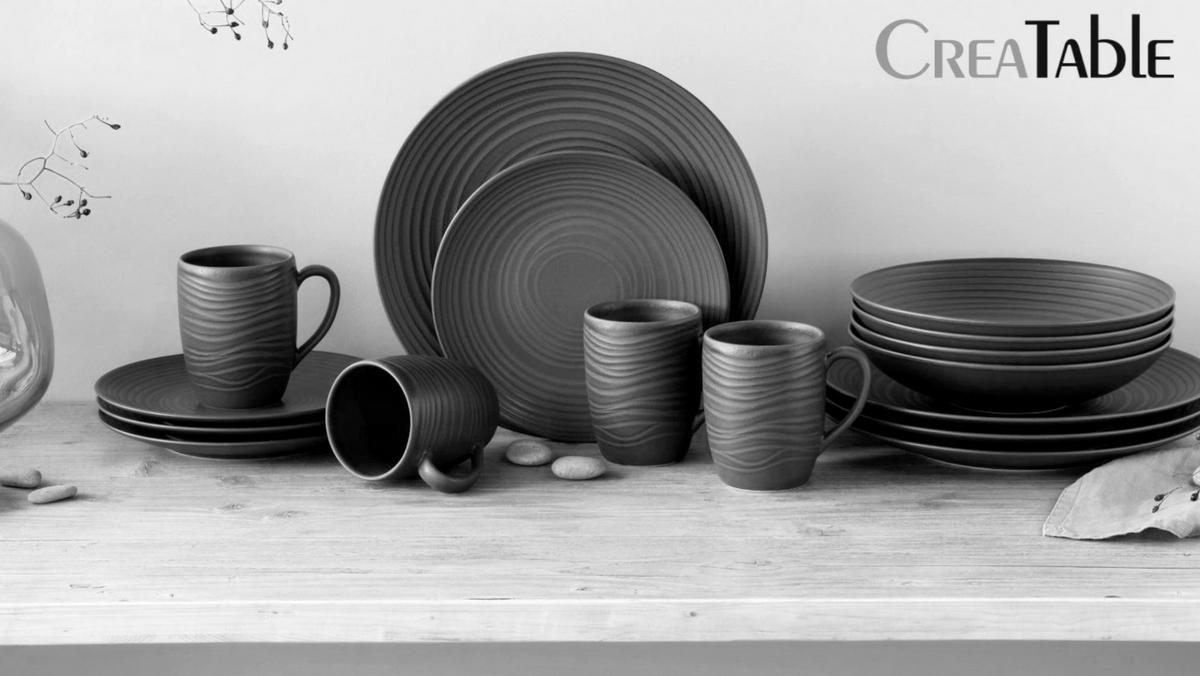 Speisetellerset 18-Tlg. Lava Stone Black, Schwarz - Schwarz, Design, Keramik - Creatable