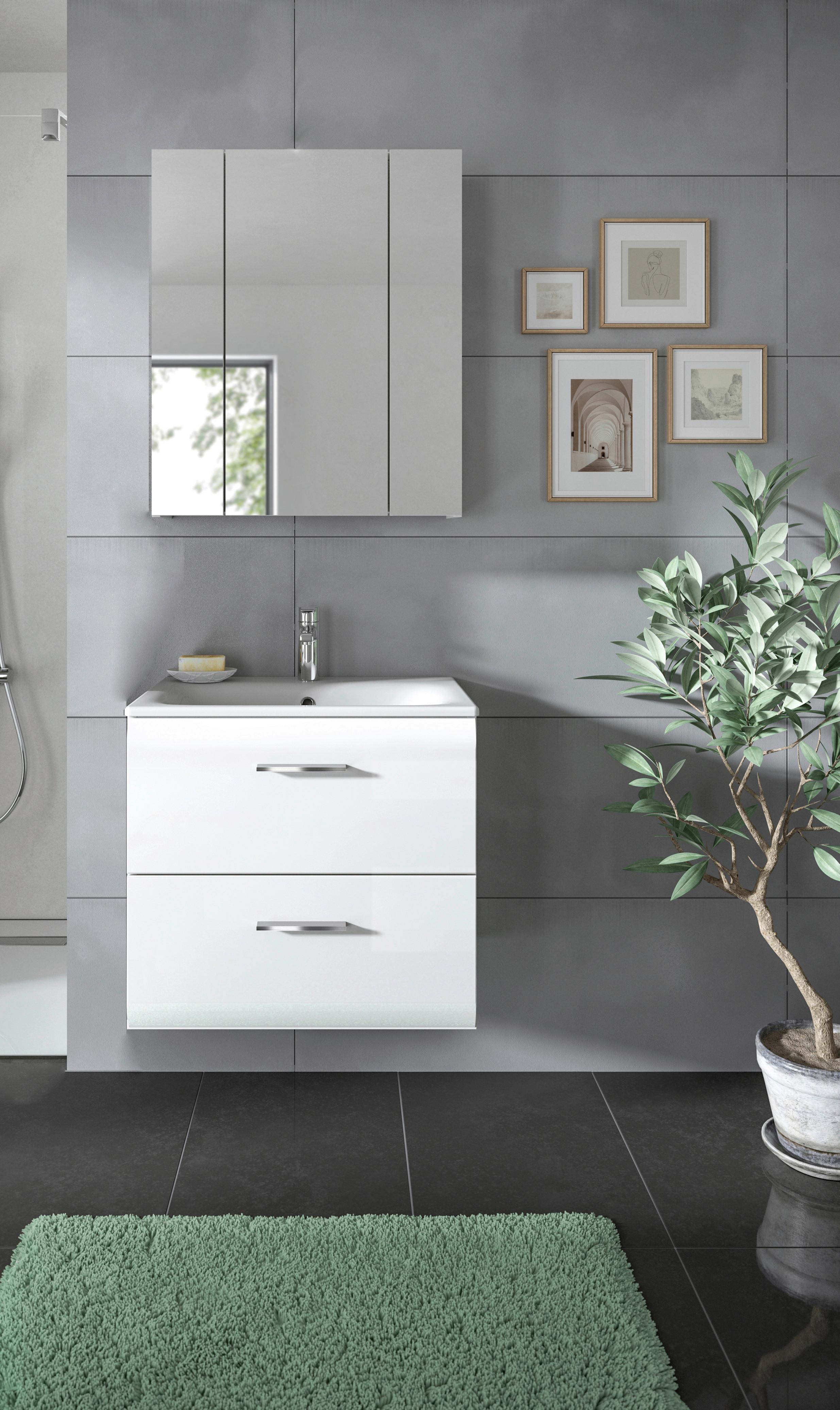 Badezimmer Ice Weiß/weiß Hg B: 60 Cm - Weiß Hochglanz/Weiß, MODERN, Keramik/Holzwerkstoff (60/123/46cm) - MID.YOU