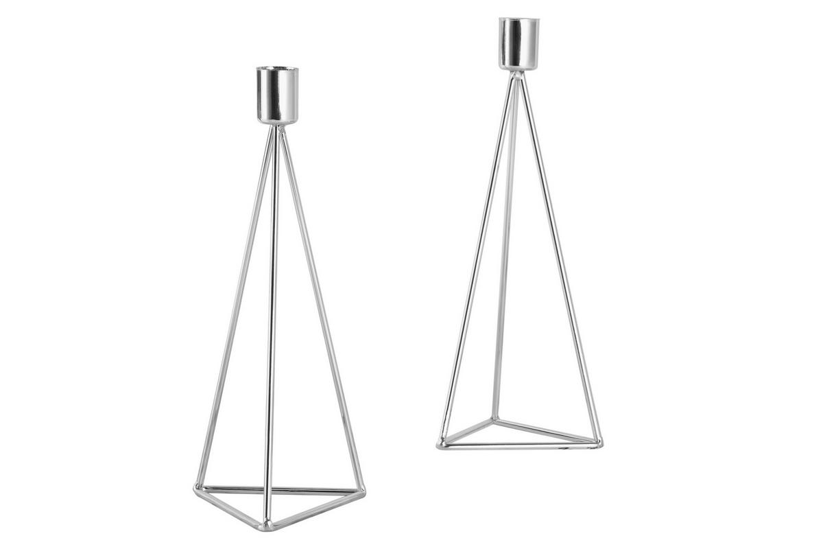 Kerzenständer-Set Eisen für Stabkerzen 2-teilig - Silberfarben, Basics, Metall (9,5/24,2cm) - Echtwerk