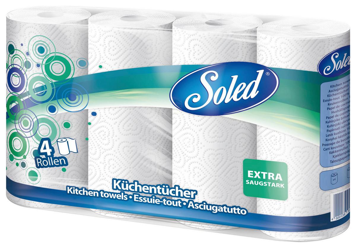 Küchenrolle Soled 3-lagig 4 Stück Packung Reißfest - Weiß, Basics, Papier (34/22,5/9cm)