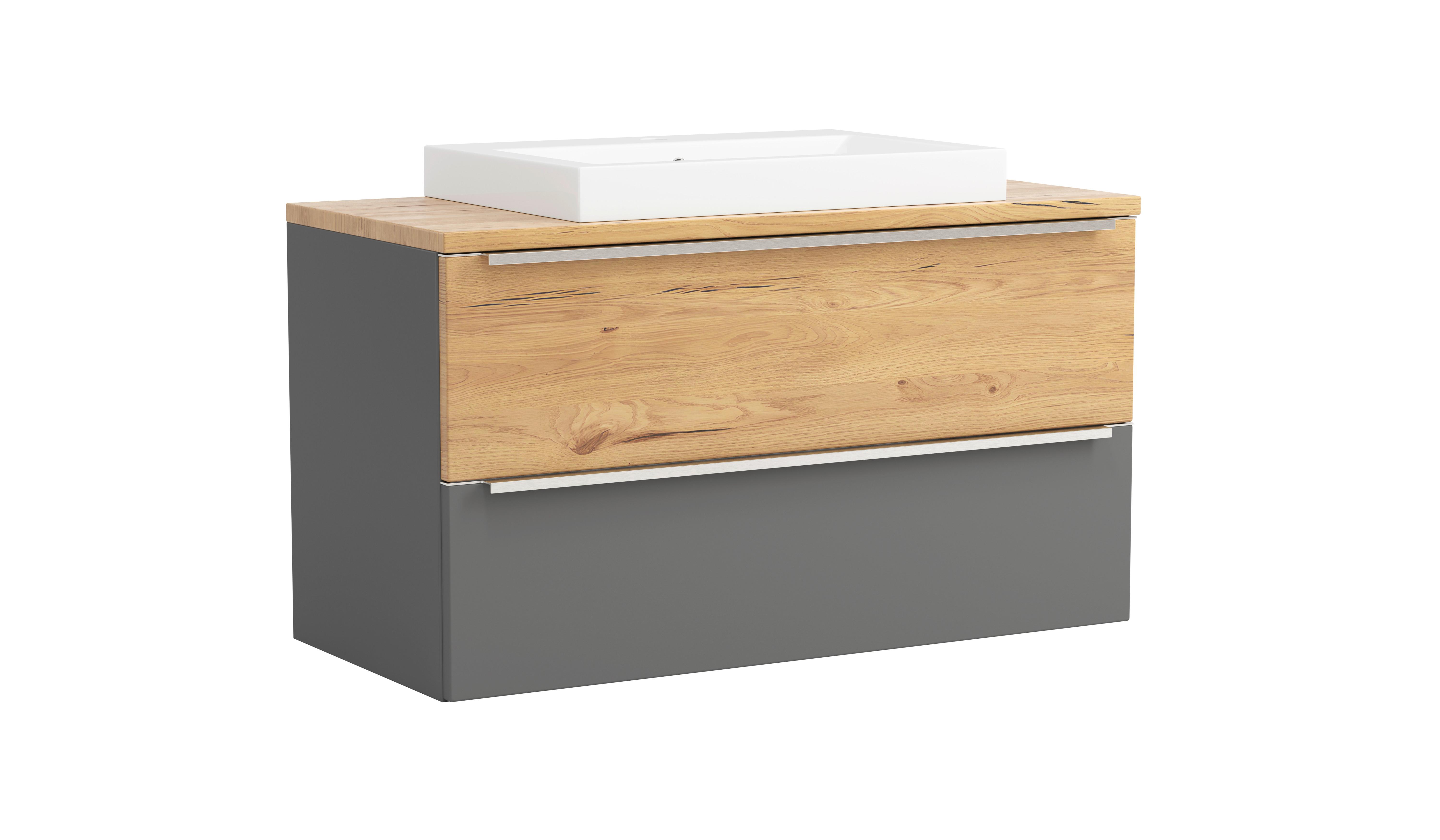 Waschtischkombi Verona Weiß/Wildeiche B: 100cm - Wildeiche/Weiß, Trend, Holzwerkstoff/Stein (100/63/47cm) - Held