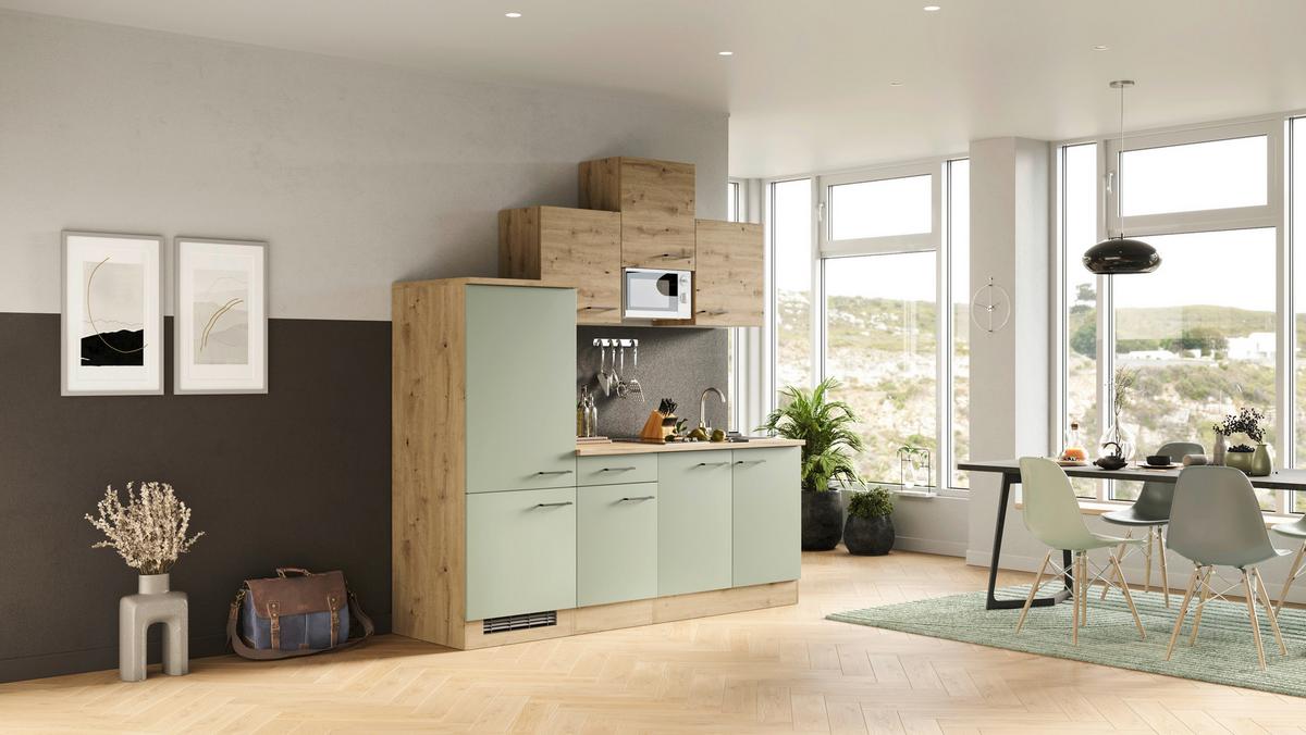 Küchenblock Cara Eiche Artisan/Grün B: 210 cm - Eiche Artisan/Grün, MODERN, Holzwerkstoff (210cm) - FlexWell
