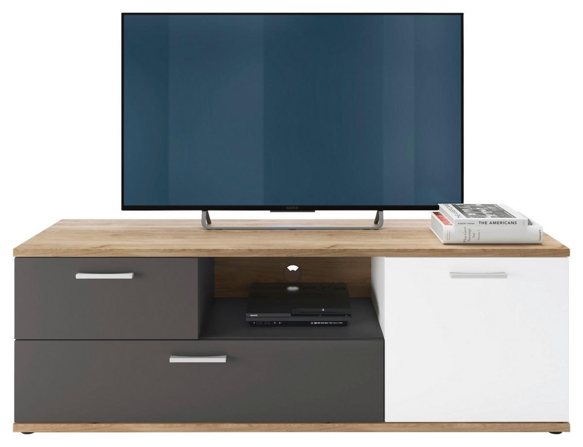 Komoda pod televizi TWENTY dekor bílá/grafit/dub - bílá/barvy dubu, Moderní, kompozitní dřevo/plast (150/50,8/40cm) - Modern Living