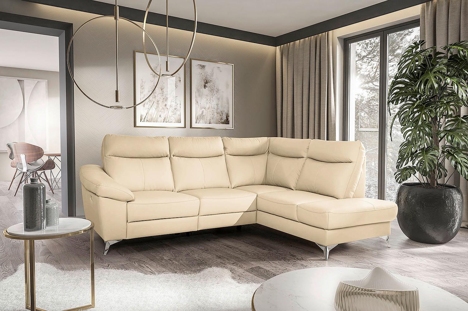 Ecksofa Luna Teilleder beige 242x194 - Chromfarben/Beige, Design, Leder/Textil (242/194cm) - Livetastic