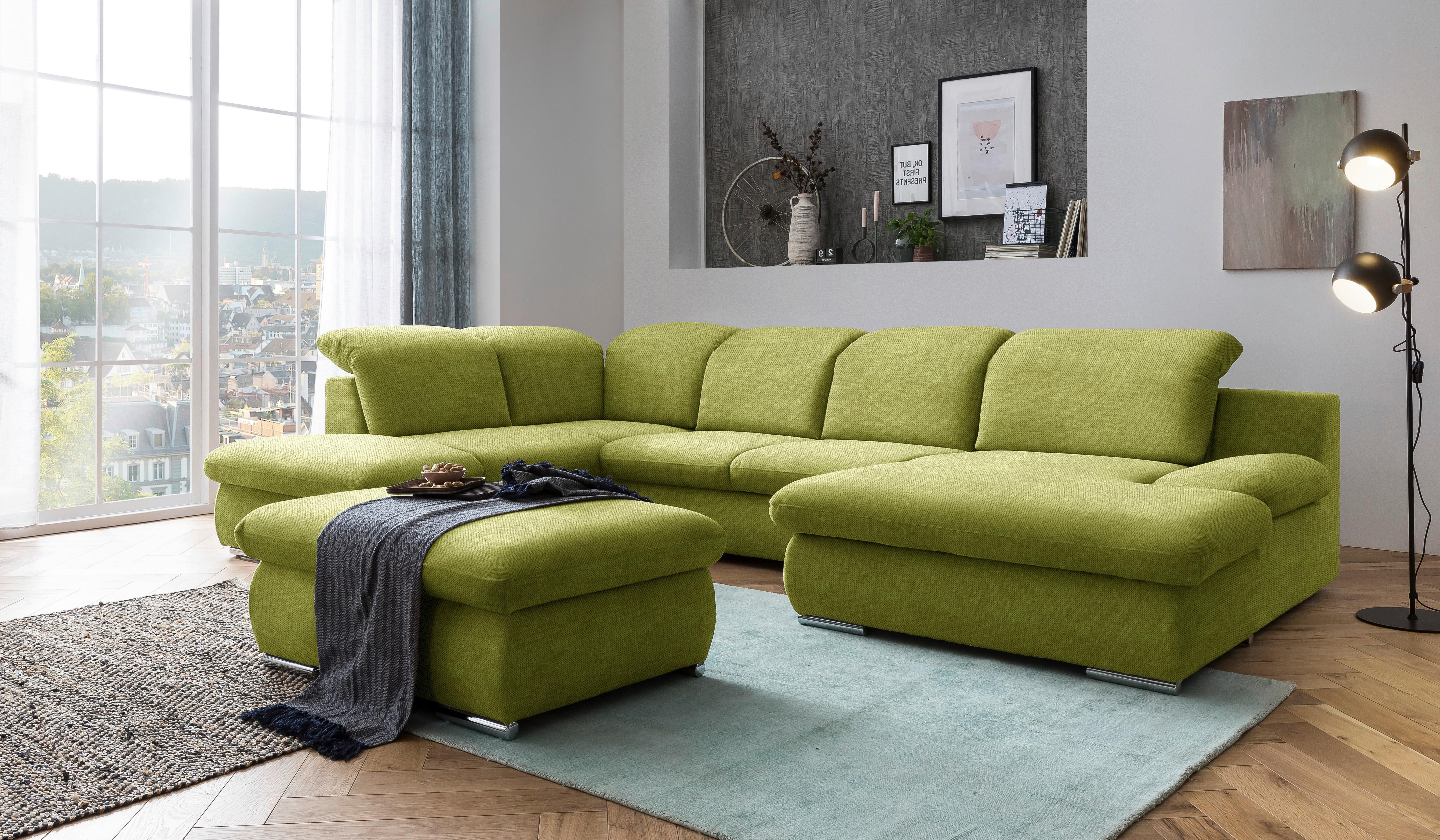 Polsterhocker Isona Grün Chenille - Chromfarben/Grün, Design, Textil (101/45/74cm) - Livetastic