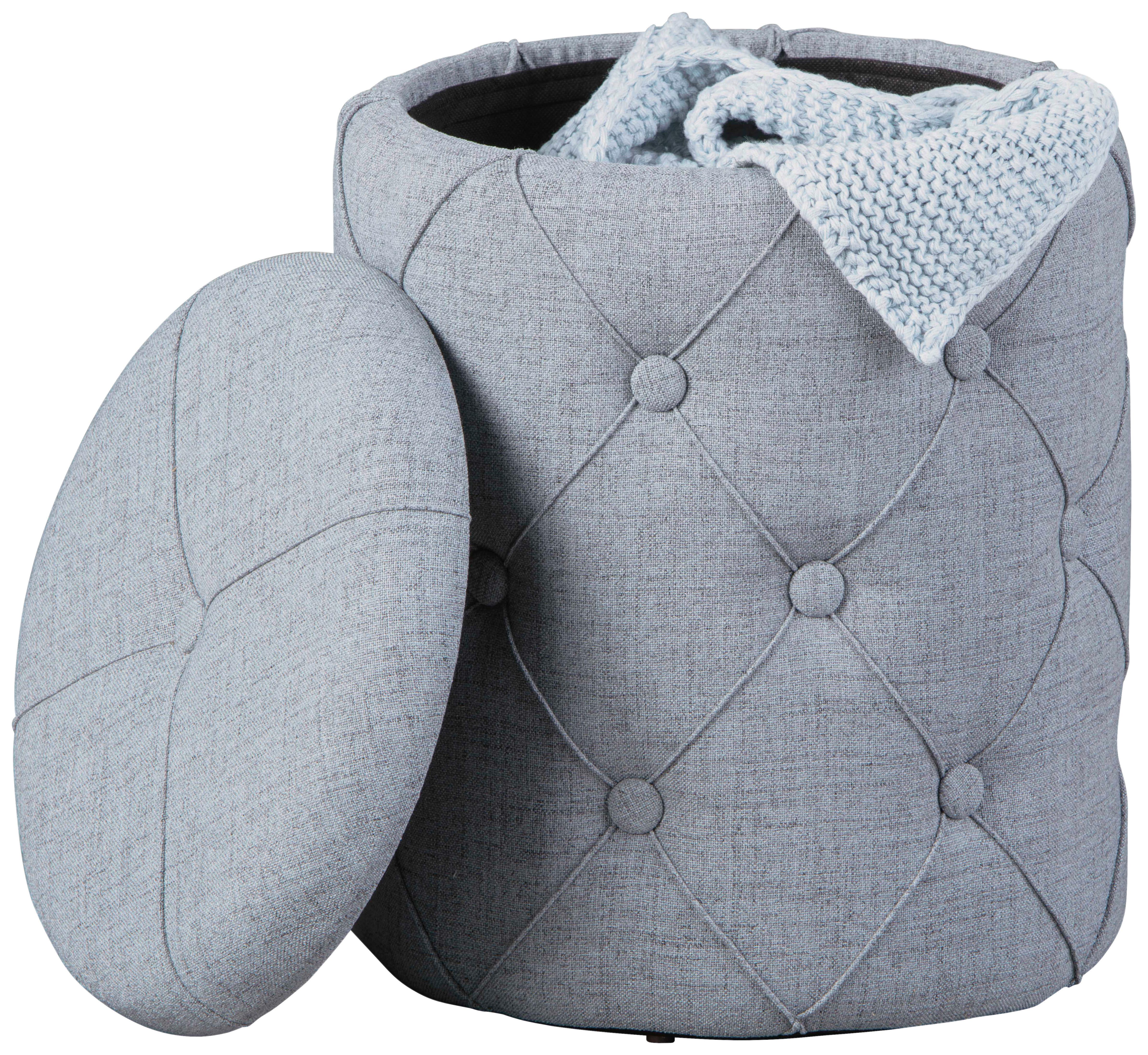 Hocker mit Stauraum Yapak Webstoff Grau H: 40 cm Rund - Grau, KONVENTIONELL, Holzwerkstoff/Kunststoff (34/40/34cm) - MID.YOU