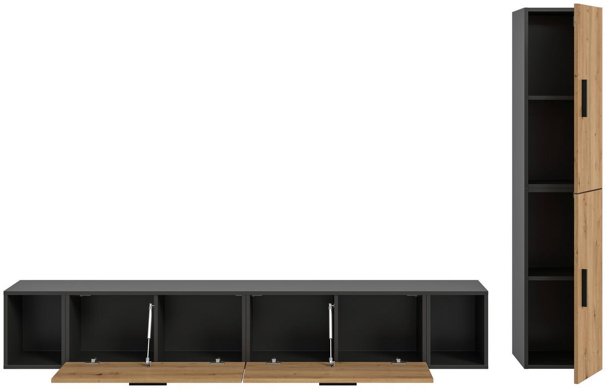 Wohnwand, The One 1, B: 259 cm Artisan Eiche Dekor/Grau - Schwarz/Eiche Artisan, Trend, Holzwerkstoff (259/182/34cm)