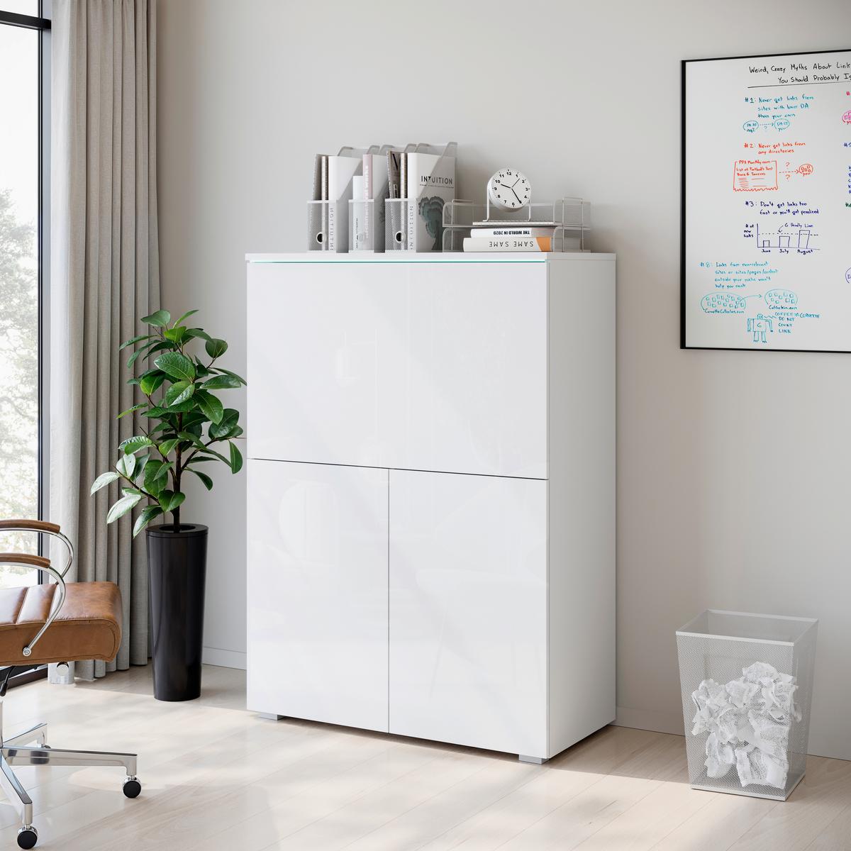 Sekretär Vera Weiß/Weiß Hg B: 90cm - Weiß Hochglanz/Weiß, Design, Holzwerkstoff (90/125,1/42cm) - Livetastic