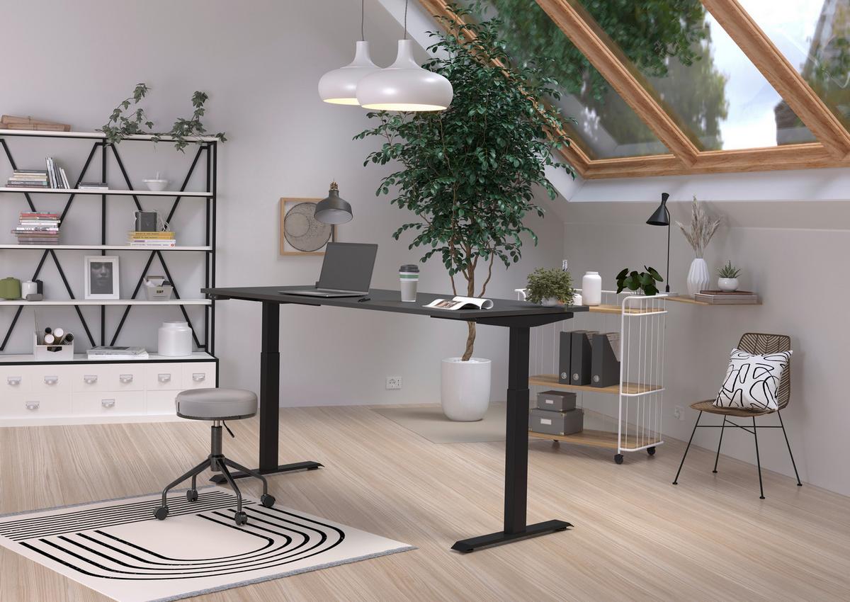 Schreibtisch Schwarz/Graphitfarben L: 180cm - Schwarz/Graphitfarben, MODERN, Holzwerkstoff/Metall (180/80/72-120cm) - Germania