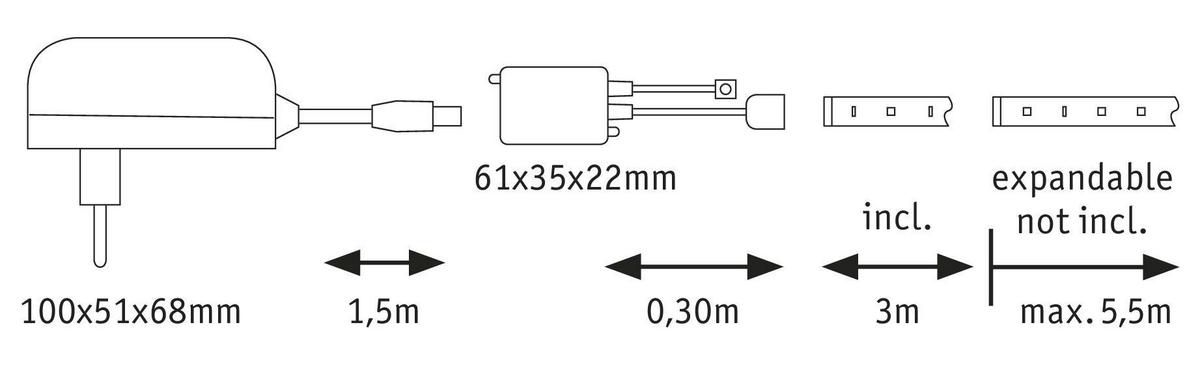 Led-streifen Farbwechsler L: 3 M Fernbedienung, Dimmbar - Silberfarben, Basics, Kunststoff (301/0,3cm) - Paulmann