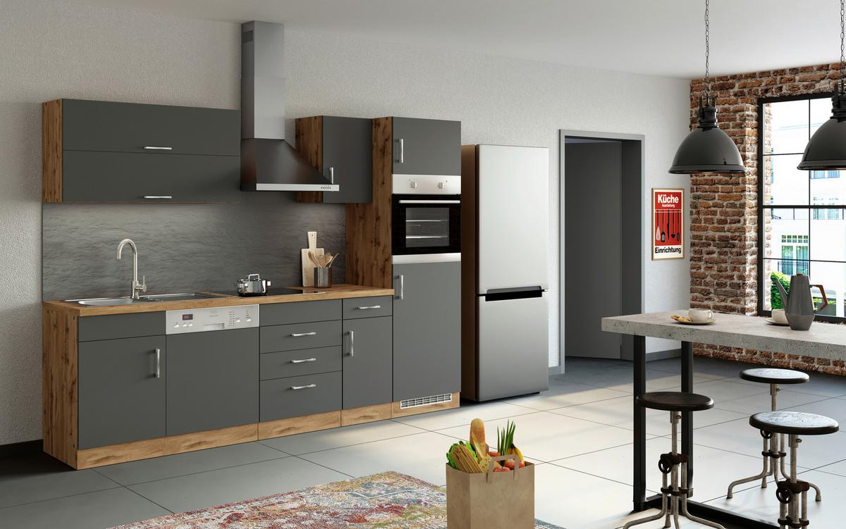 Küchenzeile Sorrento ohne Geräte 270 cm Anthrazit - Eichefarben/Anthrazit, MODERN, Holzwerkstoff (270cm) - Held