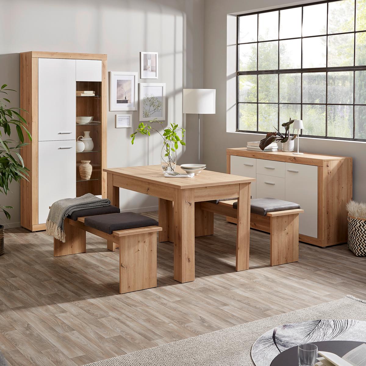 Vitrine Strada B: 90cm Weiß/Artisan Eiche Dekor - Weiß/Eiche Artisan, KONVENTIONELL, Glas/Holzwerkstoff (90/194/34,8cm)