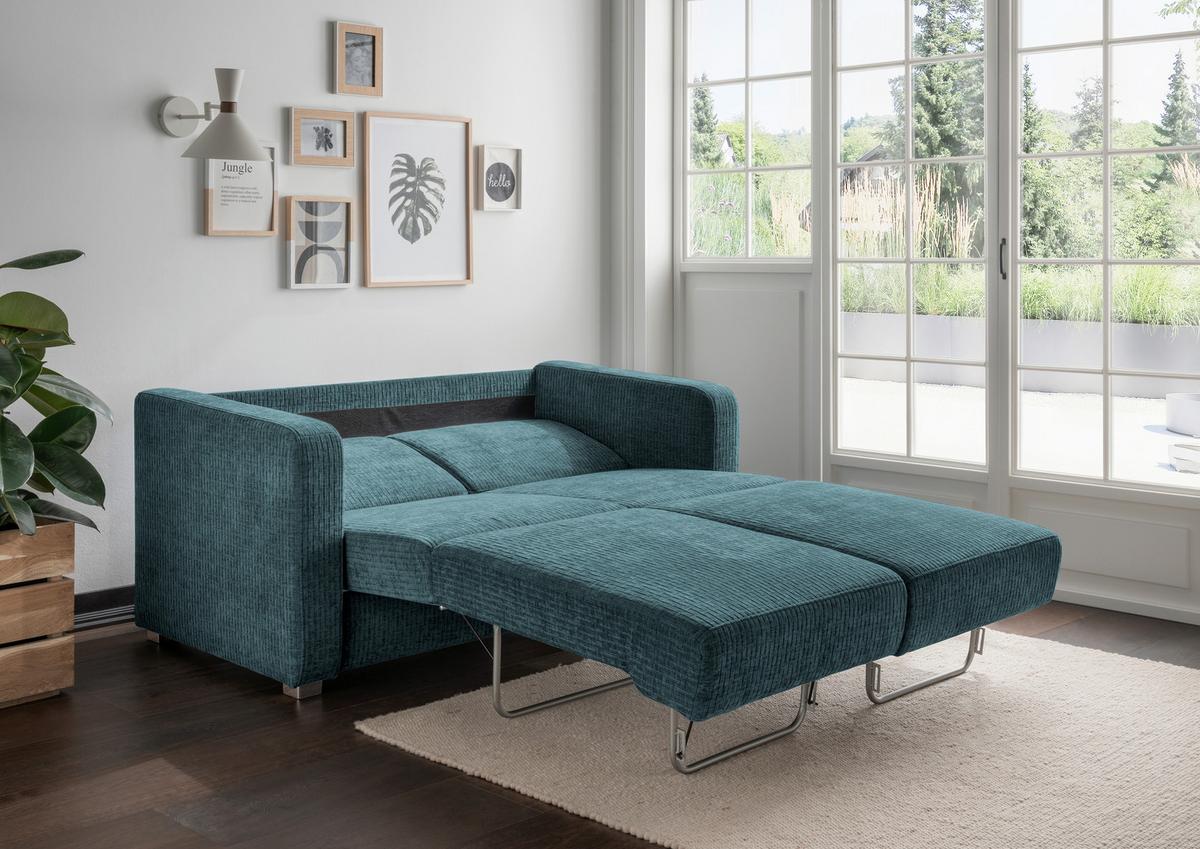 Schlafsofa Mia Mikrofaser Türkis, B: 159 Cm - Türkis/Chromfarben, Basics, Textil (159/88/87cm) - Livetastic