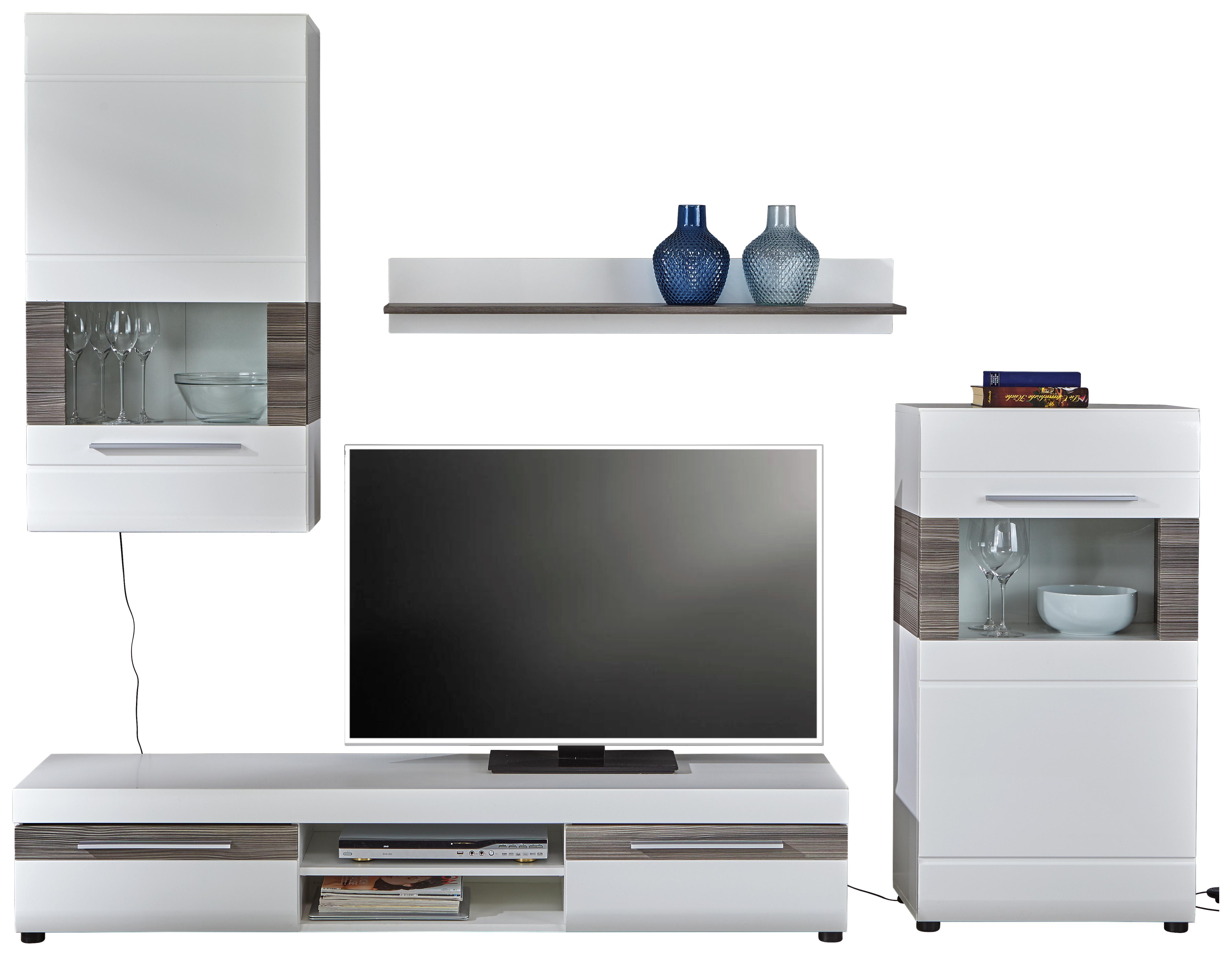 Wohnwand Bremen Weiß/avola Dekor - Schwarz/Naturfarben, MODERN, Glas/Holzwerkstoff (260/131/32cm)