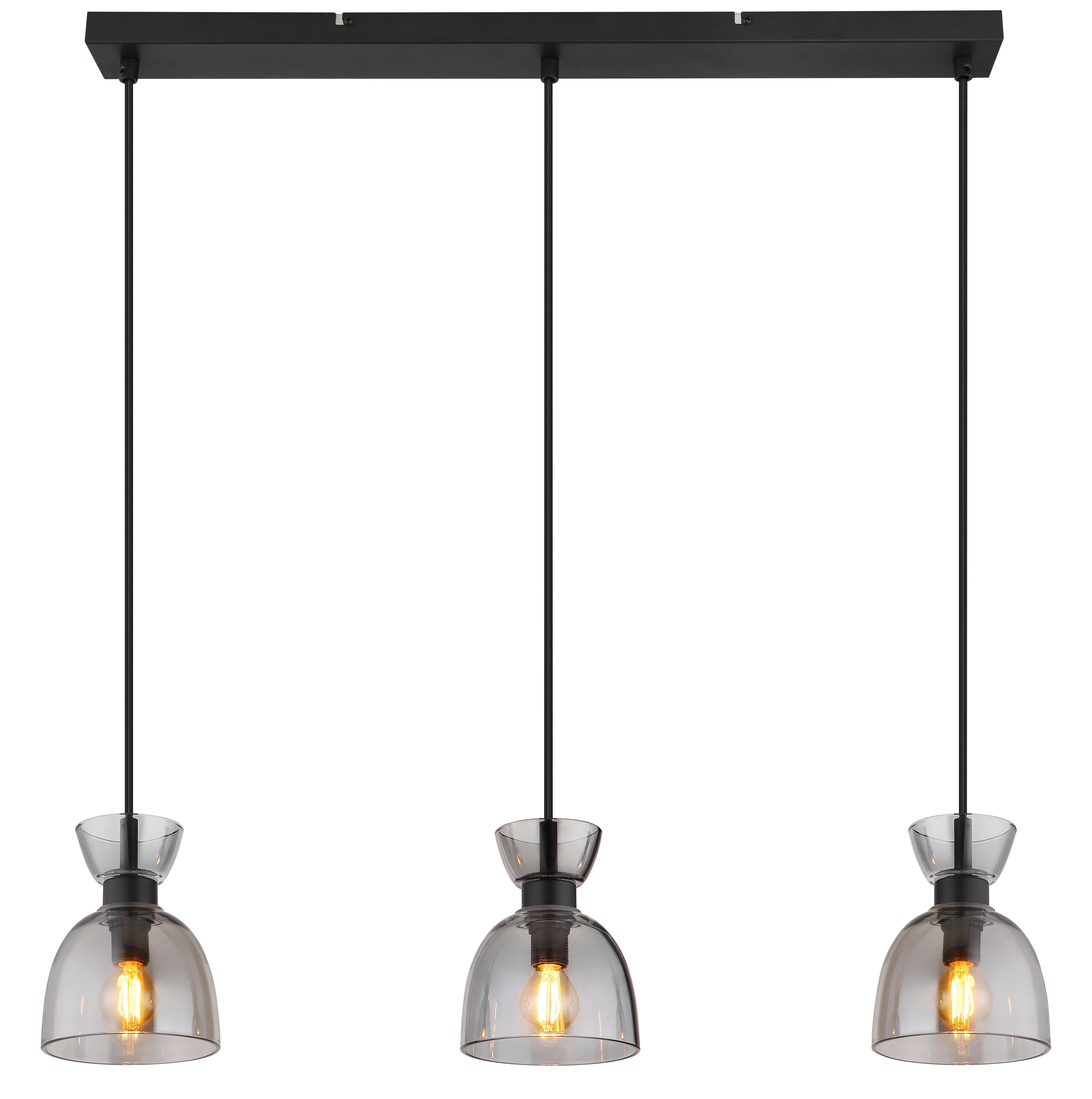 Hängeleuchte Massey Grau Schwarz L: 65 cm - Schwarz/Grau, Design, Glas/Kunststoff (65/13/120cm) - Globo