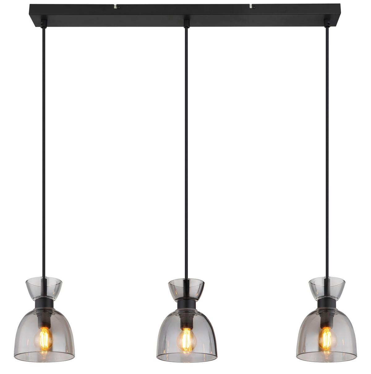 Hängeleuchte Massey Grau Schwarz L: 65 cm - Schwarz/Grau, Design, Glas/Kunststoff (65/13/120cm) - Globo