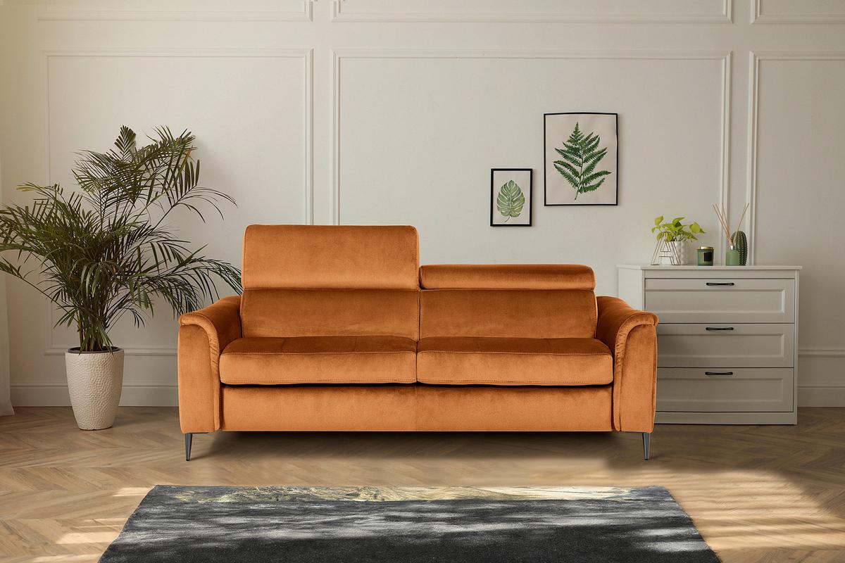 Schlafsofa Pafos Cognac B: 203 cm - Chromfarben/Cognac, Design, Textil (203/77-98/103cm) - MID.YOU