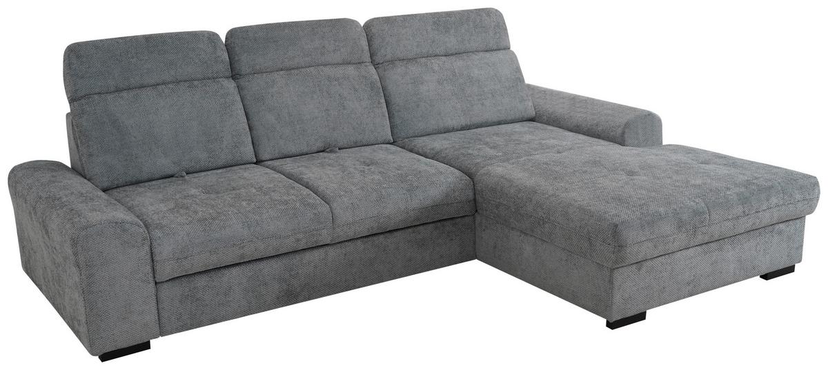 Ecksofa Malaga New Chenille Grau, Lf: 229x137cm - Schwarz/Grau, KONVENTIONELL, Textil (286/203cm) - Ondega