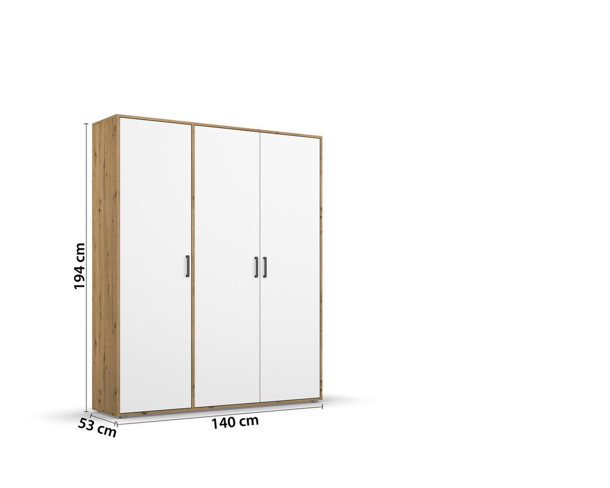 Drehtürenschrank 140 cm Voyager Eiche Artisan,weiß - Weiß/Eiche Artisan, MODERN, Holzwerkstoff (140/194/53cm) - Rauch Möbel