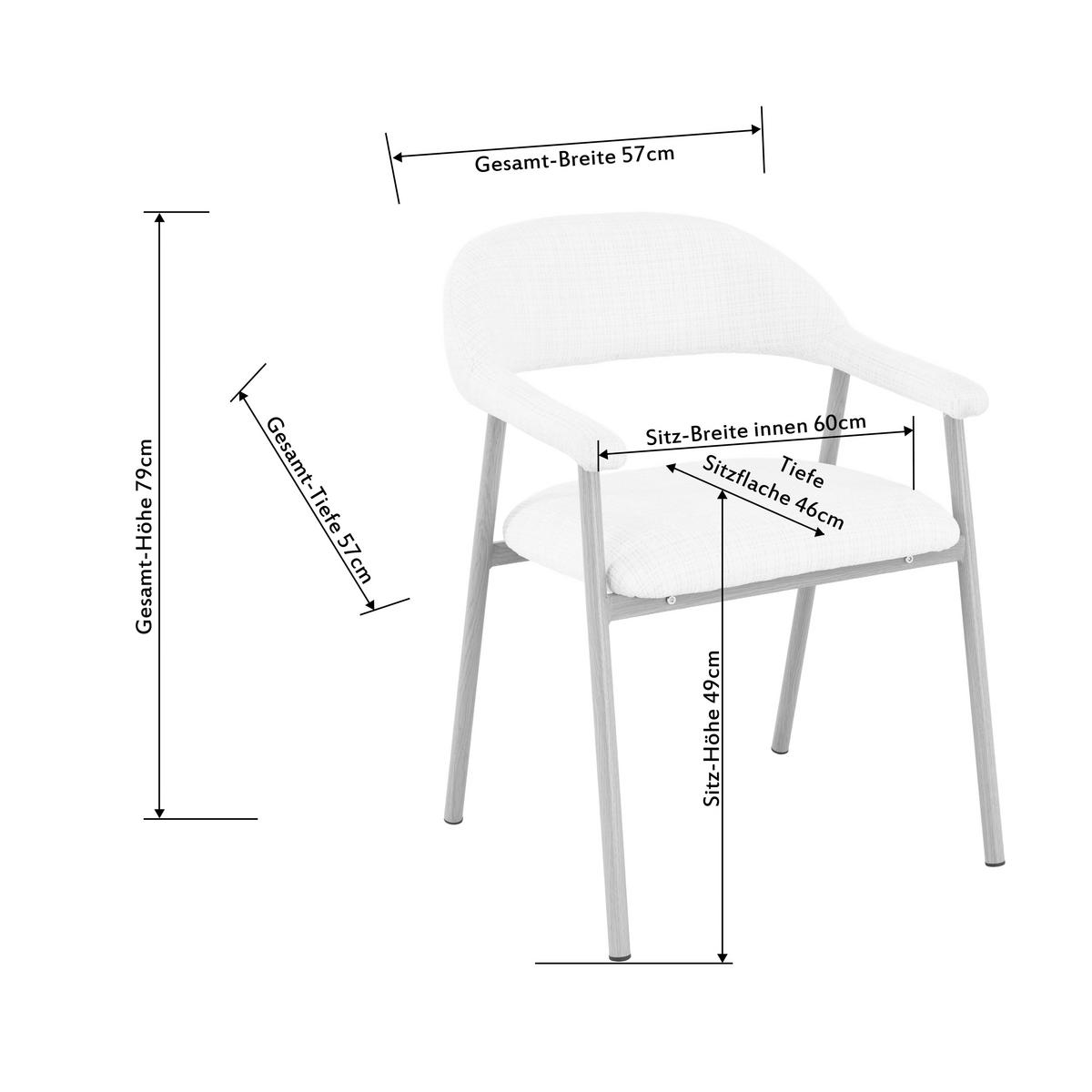 STOLIČKA S PODRÚČKAMI SILKE - farba duba/béžová, Modern, kov/drevo (57/78/60cm) - Mömax