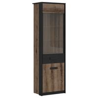 Vitrine Kassel Glass-Door Cabinet - Eichefarben/Schwarz, Design, Glas/Holzwerkstoff (60/195/41cm)