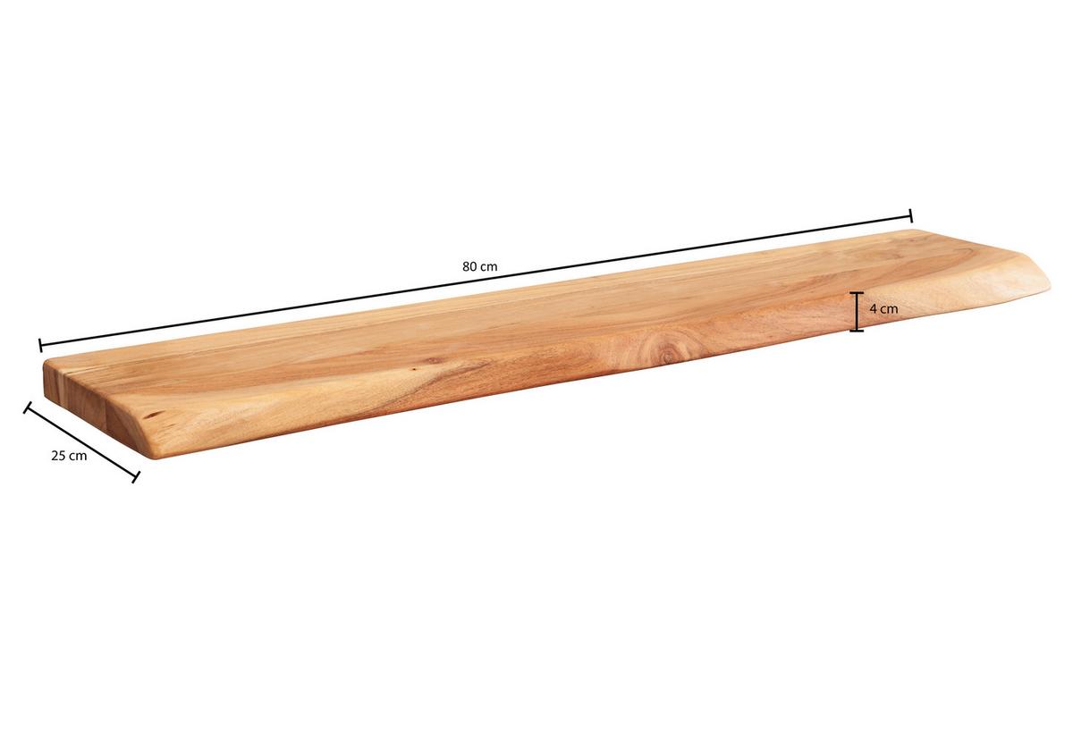 Masivní nástěnná police z akácie, š: 80 cm - barvy akácie, Moderní, dřevo (80/4/25cm) - MID.YOU