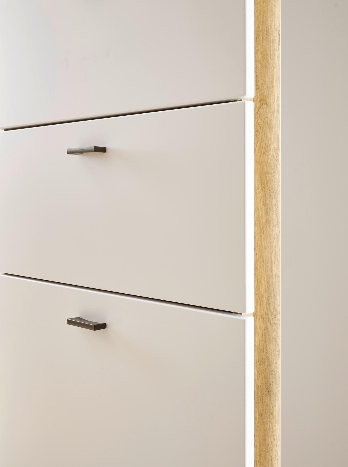 Highboard Long Island Weiß/Eiche Wotan B: 100 cm - Silberfarben/Eiche Wotan, Design, Holzwerkstoff (100/125/42cm) - MID.YOU