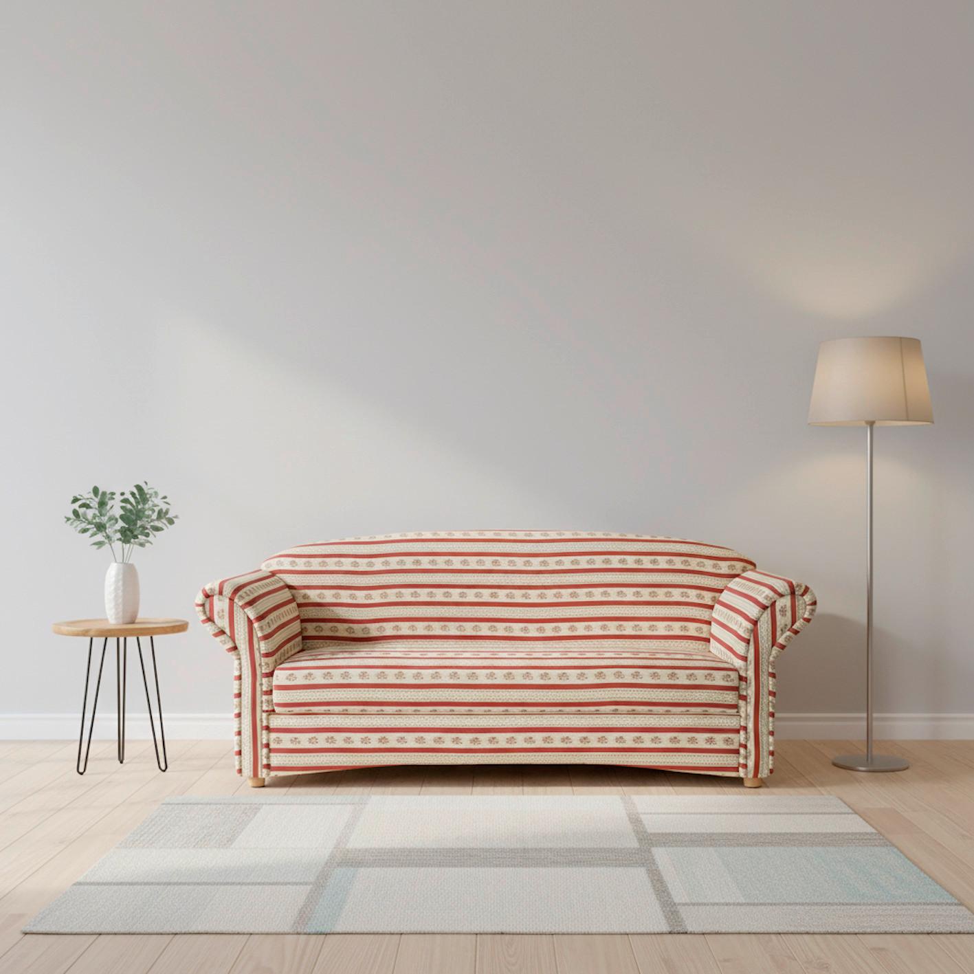 3-Sitzer Loretta,rot gestreift Blumenmuster, ca. 204x83x85 cm - Hellbraun/Bordeaux, Basics, Holz/Textil (204/83/85cm)