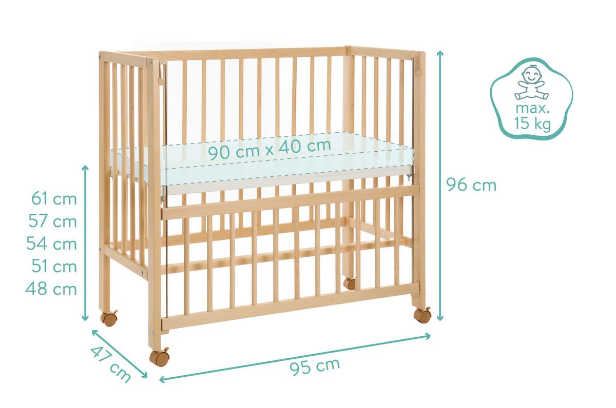 Beistellbett Bedside Crib Cocon Nature, verstellbar - Naturfarben, Basics, Holz (90/40cm) - Fillikid