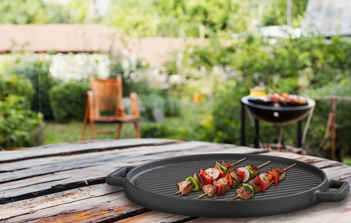 Grillplatte Gusseisen, schwarz - Schwarz, Basics, Metall (30cm) - GSW