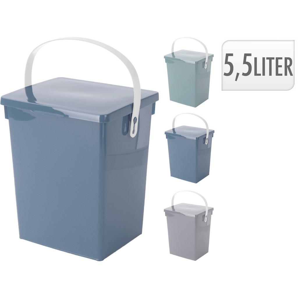 Komposteimer Waldi 5,5 L, Blau/Grau/Grün mit Deckel