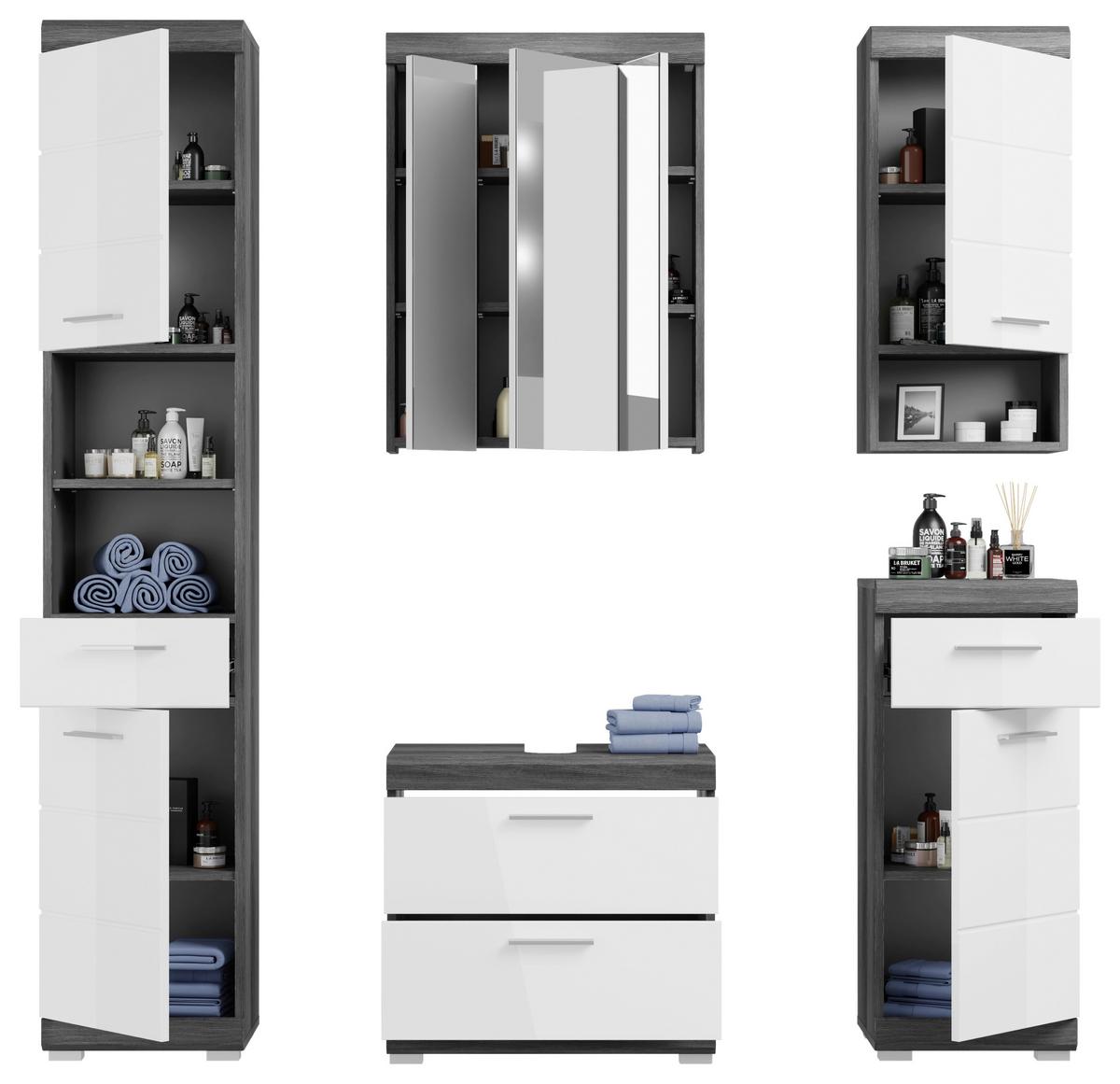 Badezimmer Scout - Weiß Hochglanz/Grau, MODERN, Holzwerkstoff (134cm) - MID.YOU