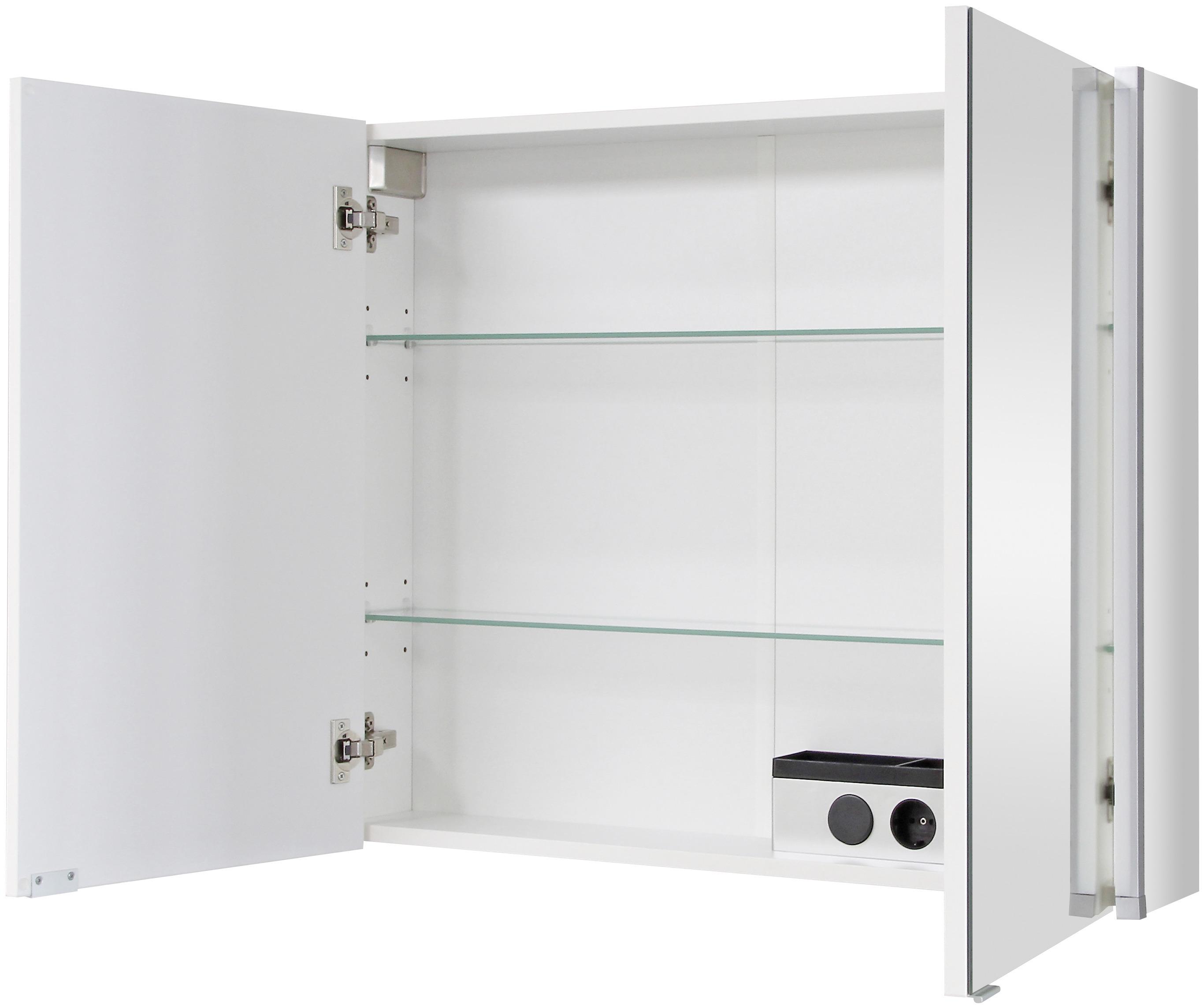Spiegelschrank LED-Line 2-Türig BxHxT: 81x67x16,5 cm - Weiß, MODERN, Glas/Holzwerkstoff (81/67/16,5cm) - MID.YOU