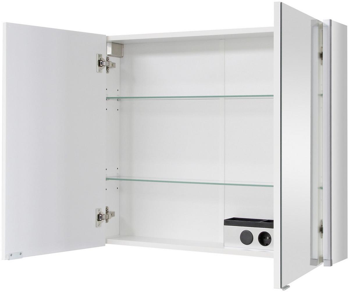 Spiegelschrank LED-Line 2-Türig BxHxT: 81x67x16,5 cm - Weiß, MODERN, Glas/Holzwerkstoff (81/67/16,5cm) - MID.YOU
