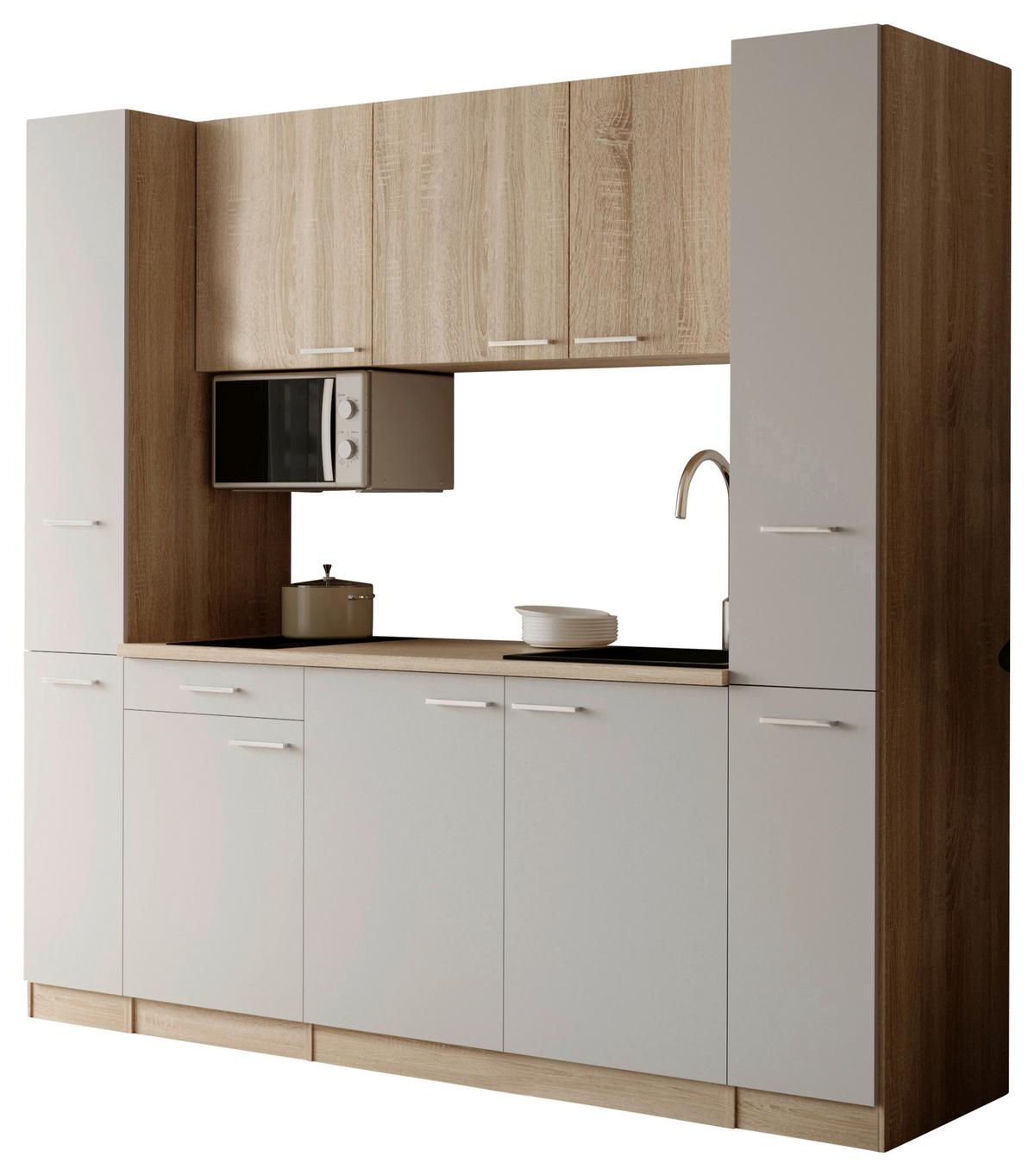 KÜCHENBLOCK Ingrid, Weiß B: 210 cm - Eichefarben/Weiß, Design, Holzwerkstoff (210cm) - Respekta