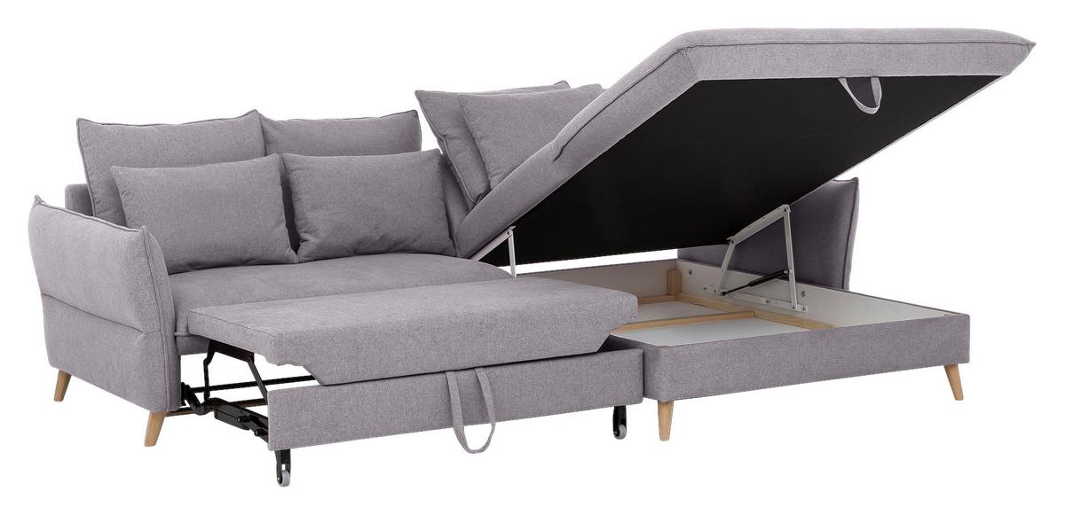 Eckschlafsofa Walter Hellgrau S: 274 cm - Hellbraun/Buchefarben, Design, Textil (274/170cm) - Livetastic