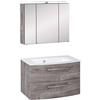 Badmöbel-Set 3-Tlg. inkl. LED Stockholm 80cm Eiche Dekor - Eichefarben/Weiß, KONVENTIONELL, Glas/Holzwerkstoff (80cm) - Held
