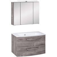 Badmöbel-set 3-tlg. Inkl. Led Stockholm 80cm Eiche Dekor - Eichefarben/Weiß, KONVENTIONELL, Glas/Holzwerkstoff (80cm) - Held