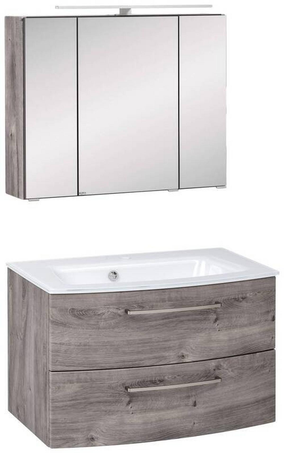 Badmöbel-set 3-tlg. Inkl. Led Stockholm 80cm Eiche Dekor - Eichefarben/Weiß, KONVENTIONELL, Glas/Holzwerkstoff (80cm) - Held