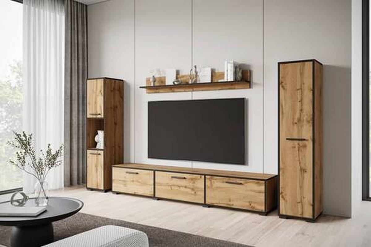 Wohnwand 4 Tlg. Bogota Xl Wotan Eiche Dekor - Eiche Wotan/Schwarz, Basics, Holzwerkstoff (240/130/31cm) - MID.YOU