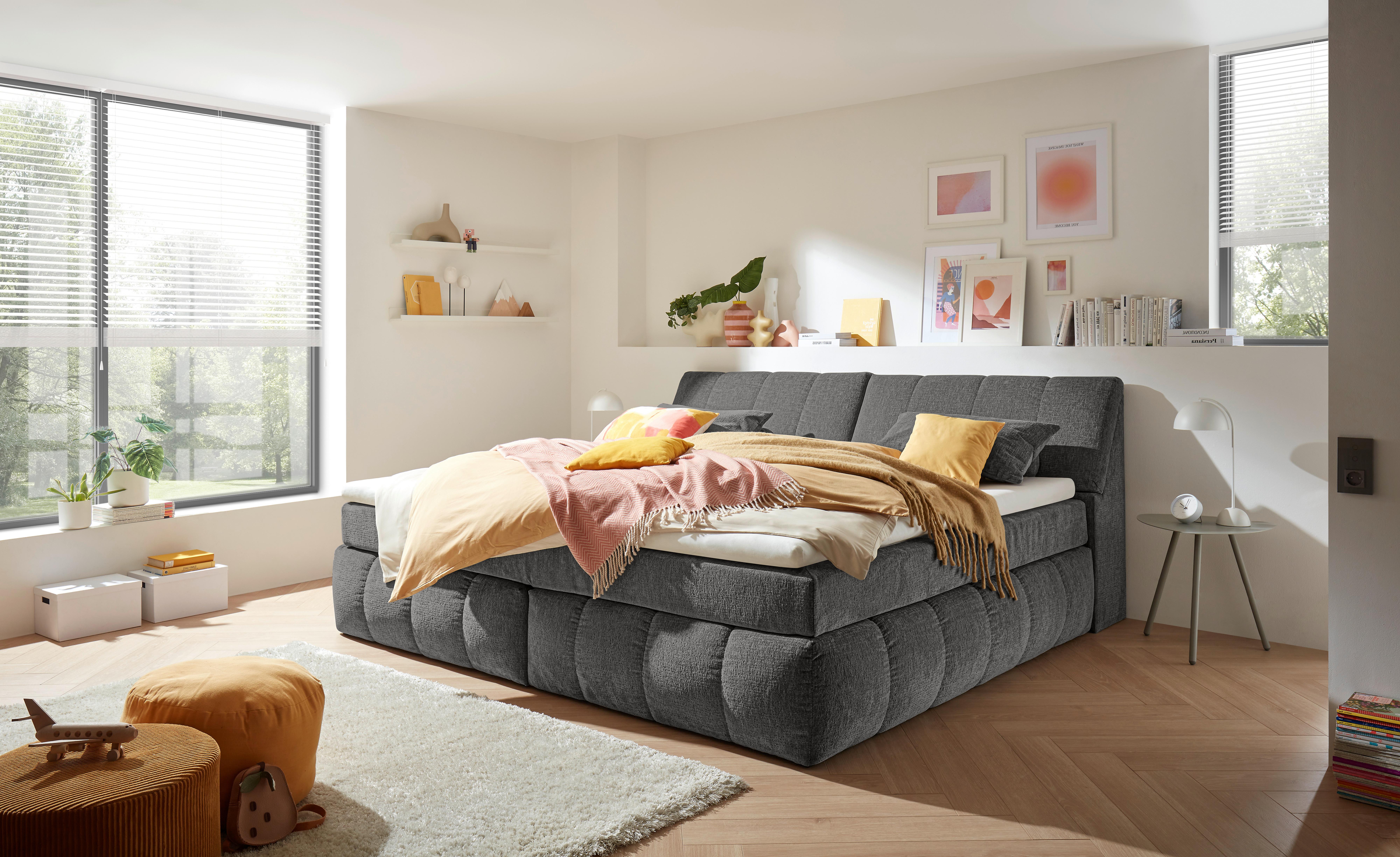 Boxspringbett Elkford 6 mit Topper & Bettkasten 240x200 - Grau, MODERN, Holzwerkstoff/Textil (240/200cm) - MID.YOU