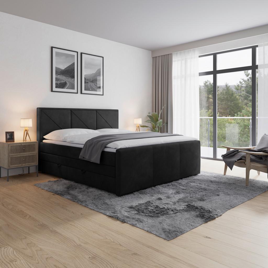 Boxspringbett mit Bettkasten Bologna 180x200 cm H2/H3 Schwarz