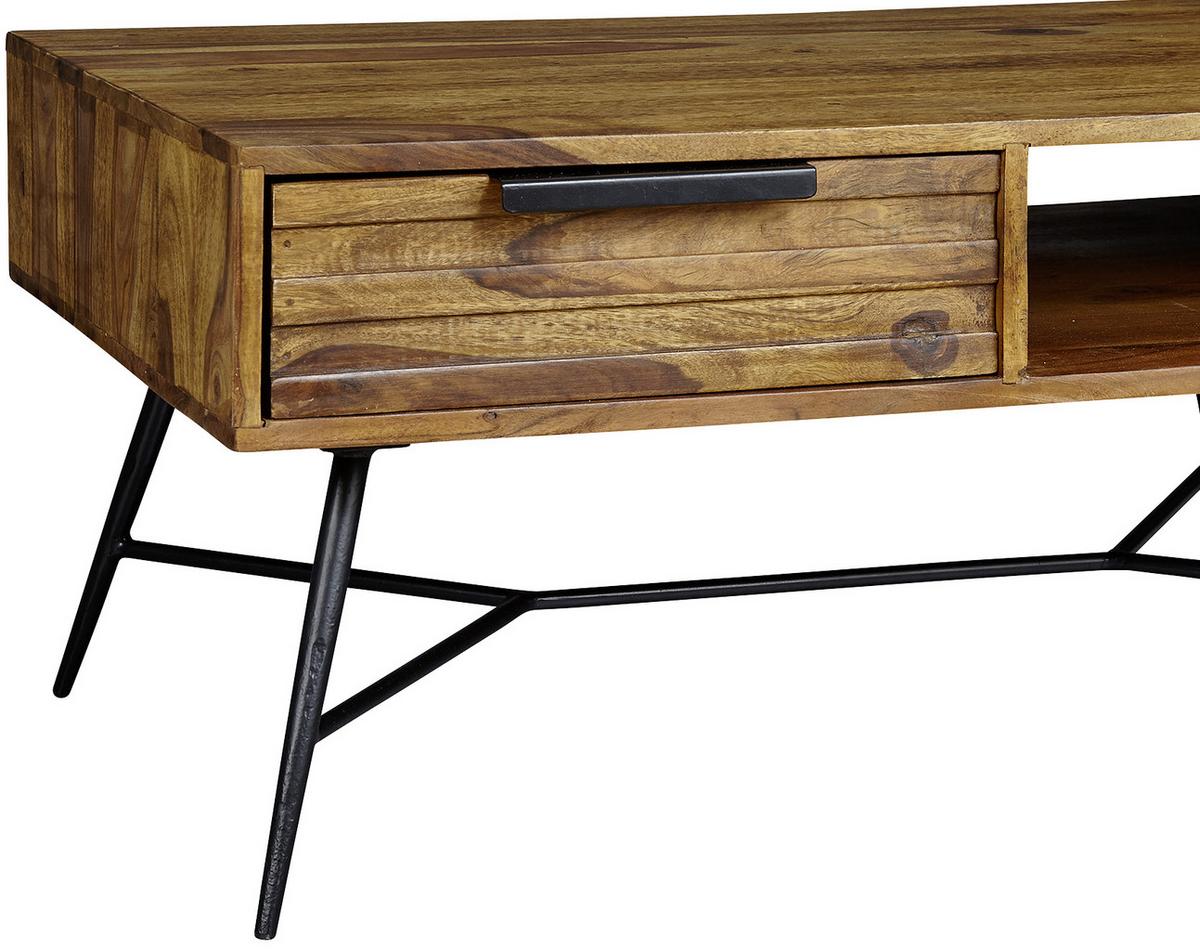 Couchtisch Holz Mit Schublade + Fach Nishan, Sheesham - Sheeshamfarben/Schwarz, Design, Holz/Metall (87/41/55cm) - MID.YOU