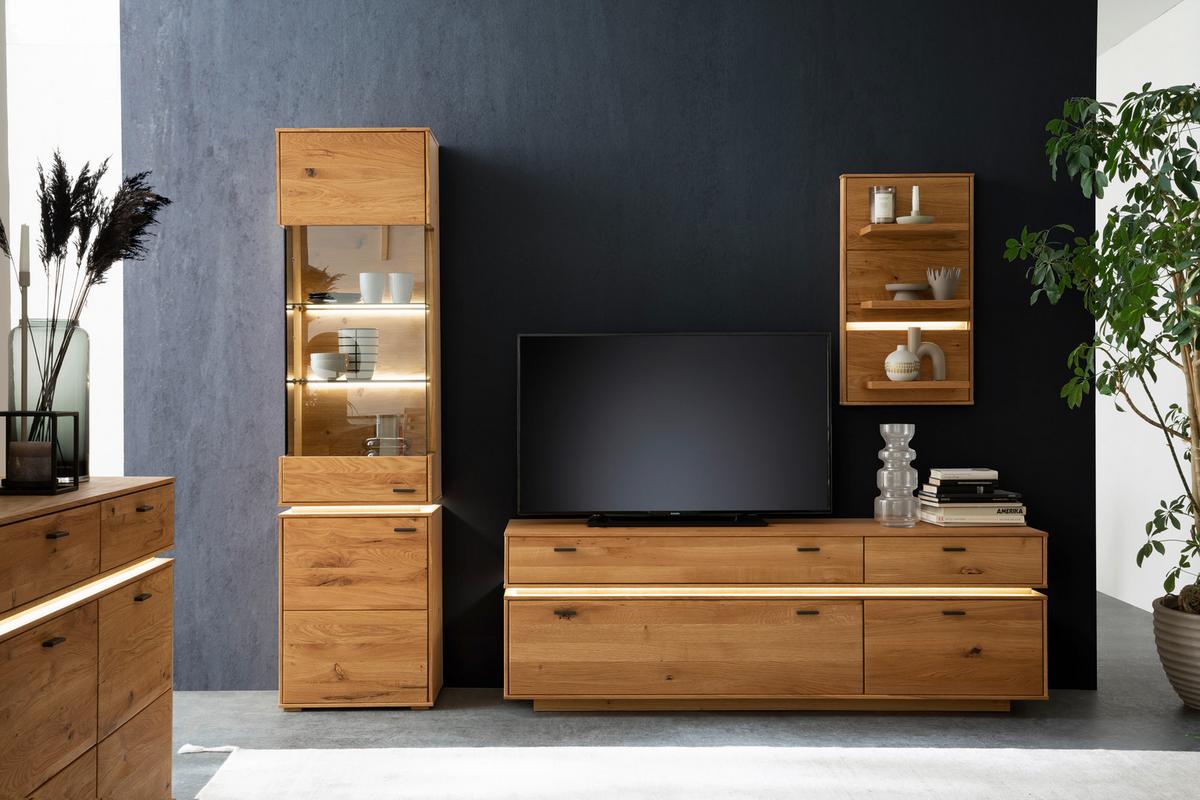 Wohnkombination Massiv 3-Tlg. Como Wildeiche - Wildeiche, Natur, Glas/Holz (246/202/51cm) - MID.YOU