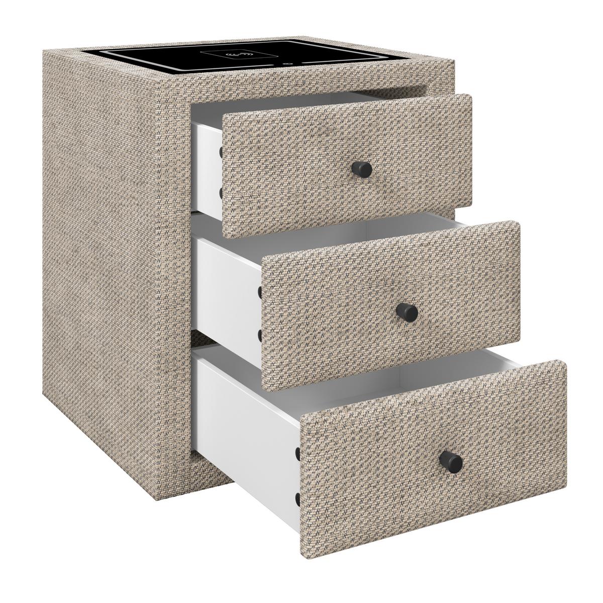 Nachtkästchen Brisbane II mit Induktionsladezone B: 49,5cm - Beige, Trend, Glas/Holzwerkstoff (49,5/56,5/46cm) - Sembella