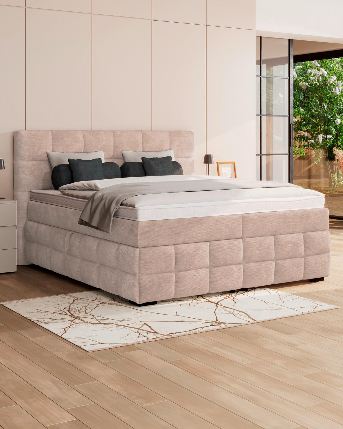 Čalouněná postel VEGA 180x200 cm, krémová - černá/béžová, Trend, dřevo/textil (180/200cm)