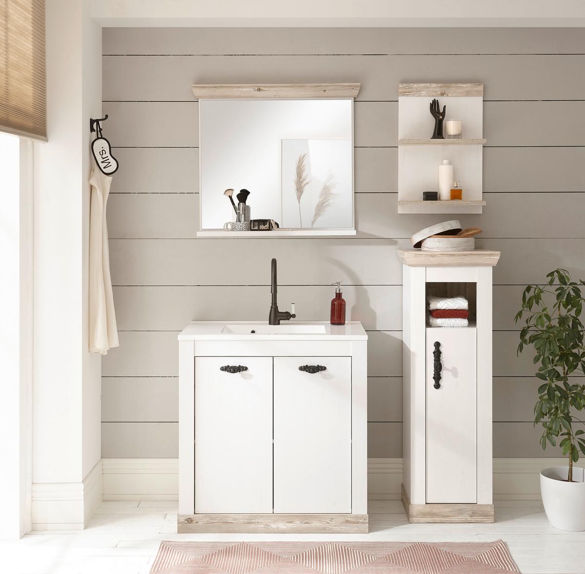 Badezimmer Florenz Pinienfarben B: 143cm - Weiß/Pinienfarben, Design, Naturmaterialien/Holzwerkstoff (143/200/46cm) - MID.YOU