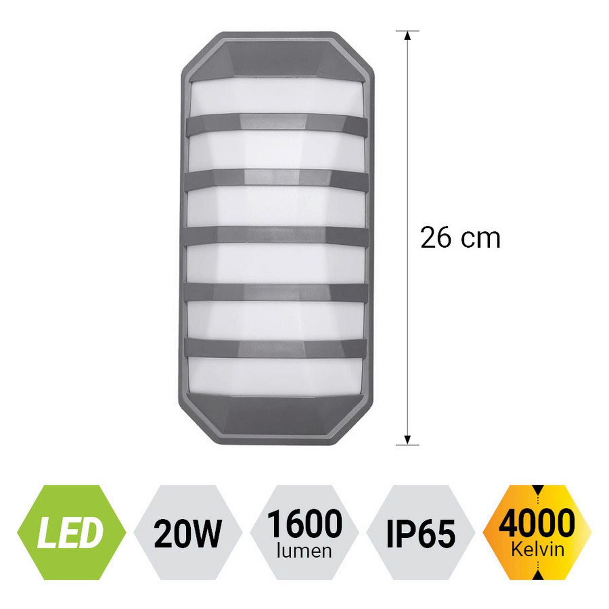 Led Kültéri Falikar Bolla - sötétszürke/fehér, Basics, műanyag (8/12,3/26cm)