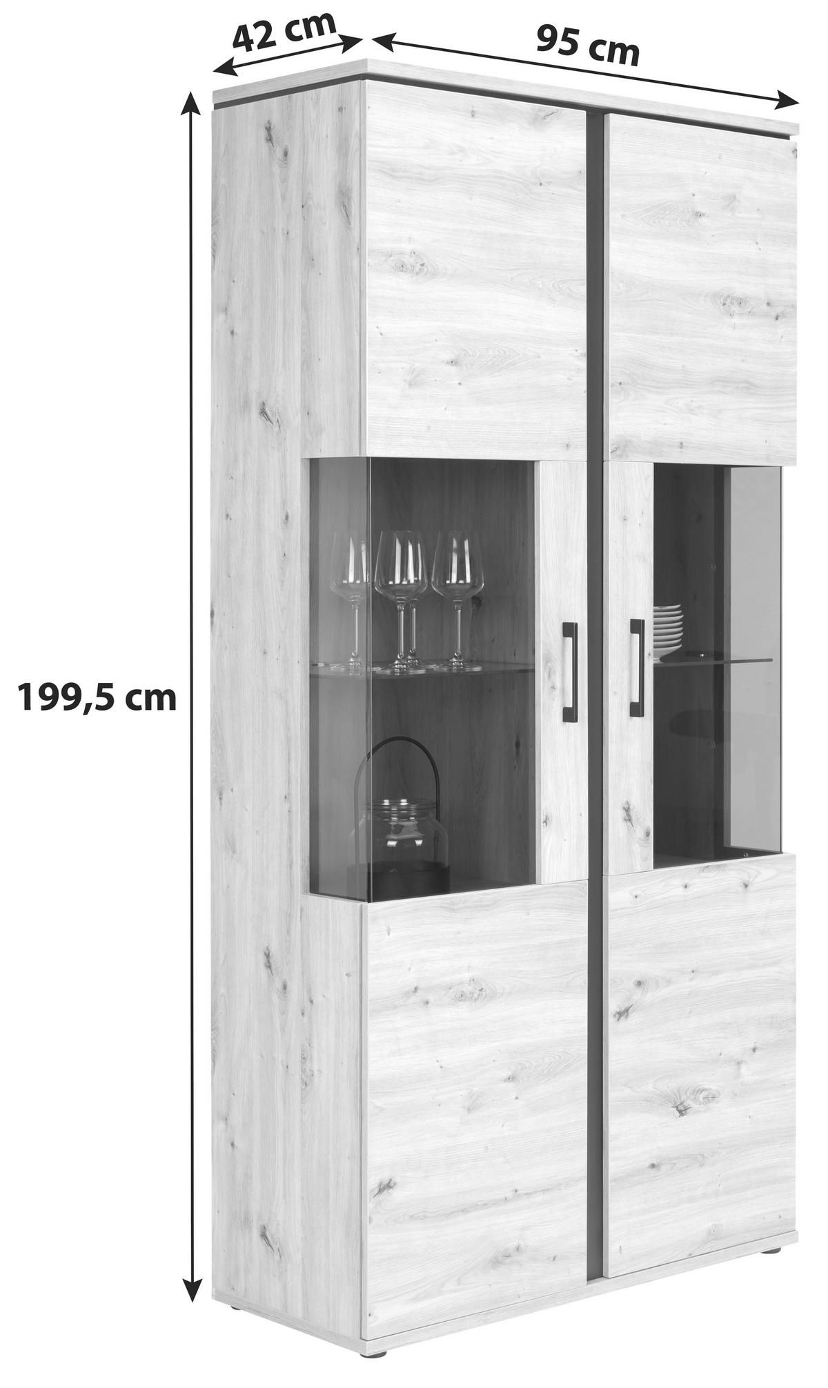 VITRÍNA NATURE - čierna/farba duba, Konventionell, kov/kompozitné drevo (95/144,3/42cm)