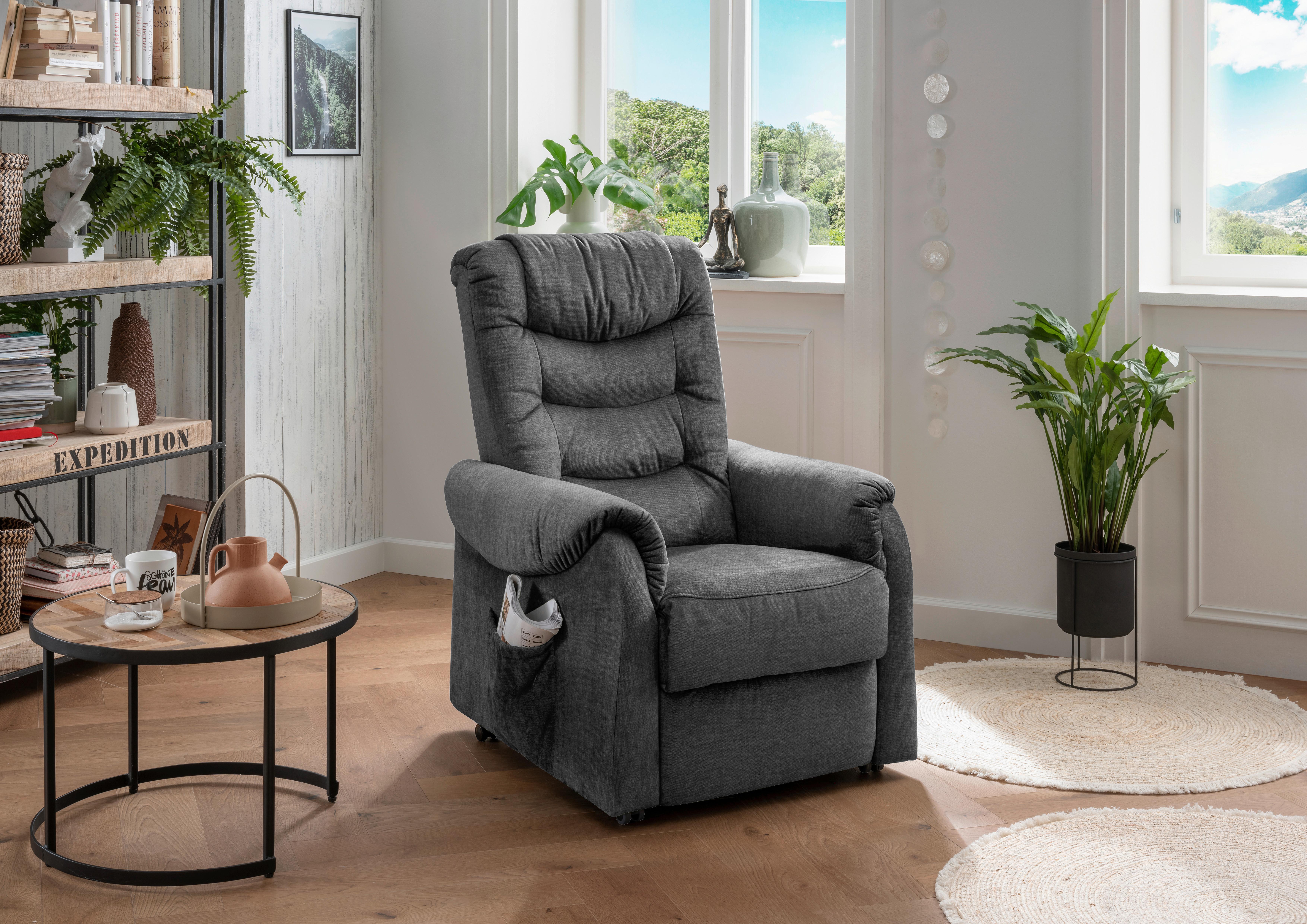 Fernsehsessel Nino Dunkelgrau B: 76 cm - Dunkelgrau/Schwarz, Design, Textil (76/106/94cm) - Livetastic